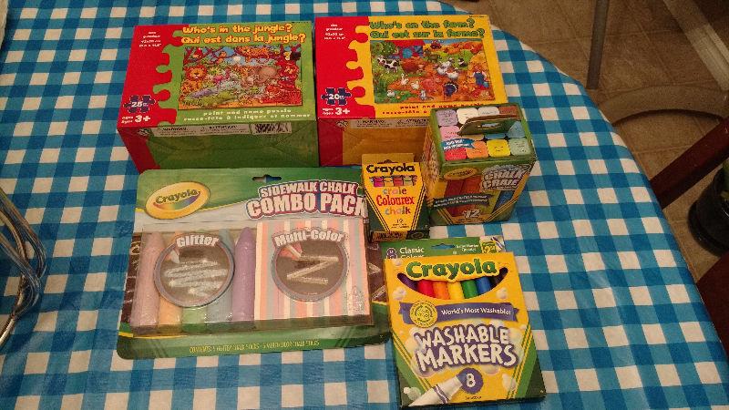 Brand New Puzzles and Crayola Chalk & Markers