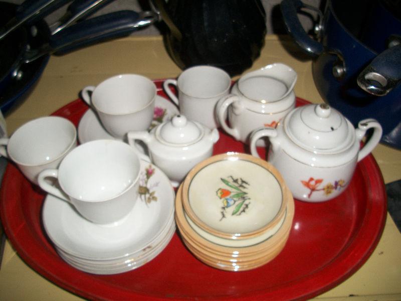 Assortment of Antique Tea Cups, Saucers, & Pots