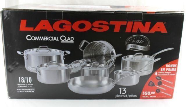 Lagostina Commercial Clad 13 Piece Cooking Set + BONUS, Stainles