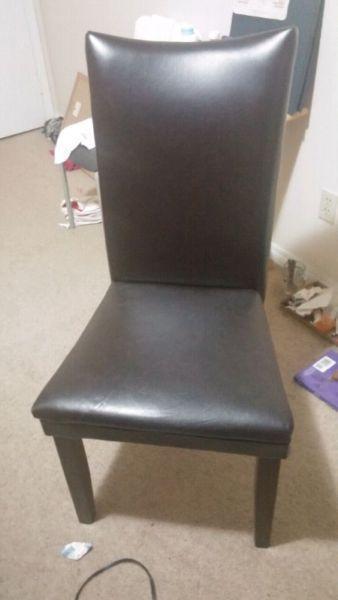 Set of 4 dark brown leather chairs