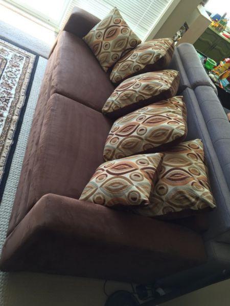Brown microsuede sofa couch in excellent condition