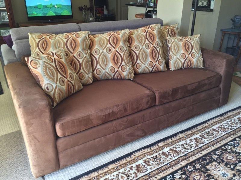 Brown microsuede sofa couch in excellent condition