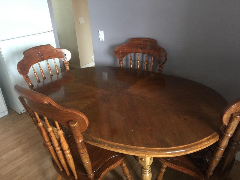 Solid oak dining table and high back chairs