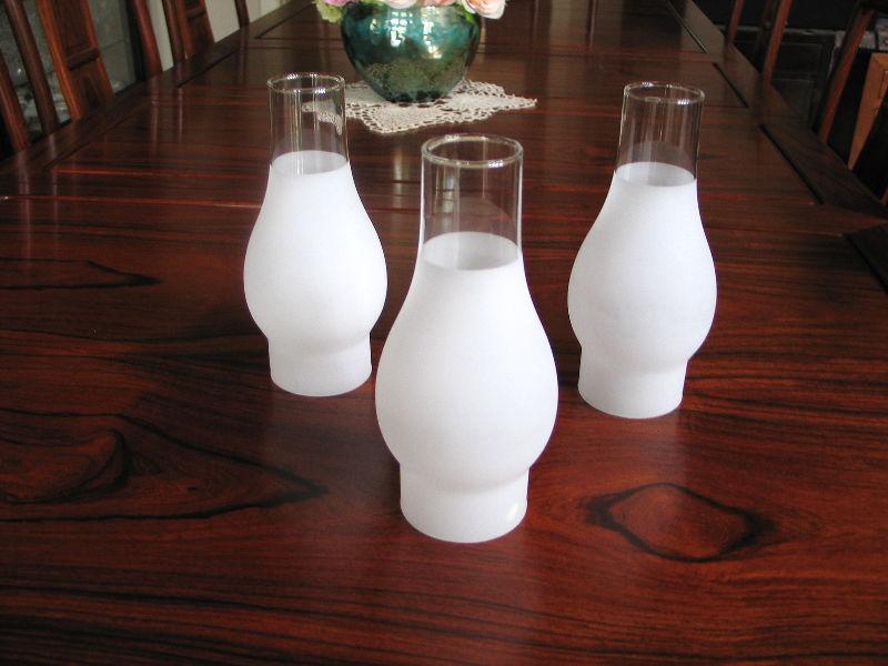 3 brand new frosted glass chimneys*great 4 vintage/antique lamps