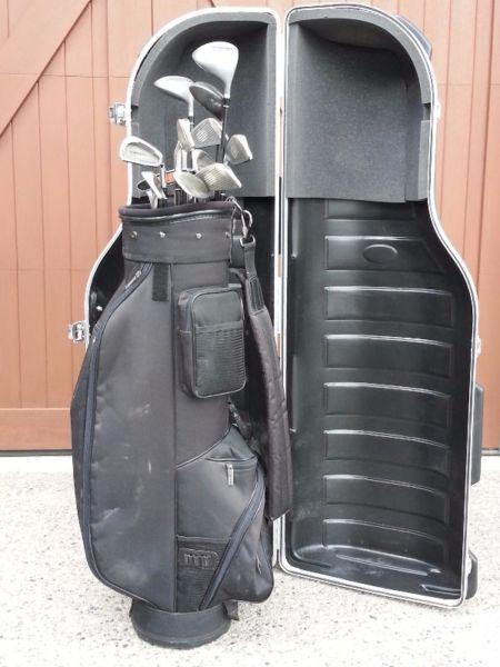 SKB travel case, clubs and bag