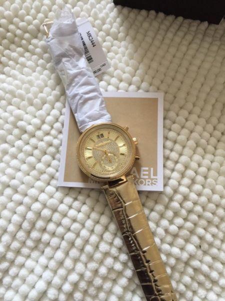 Michael Kors ladies watch, gold sparkly leather strap