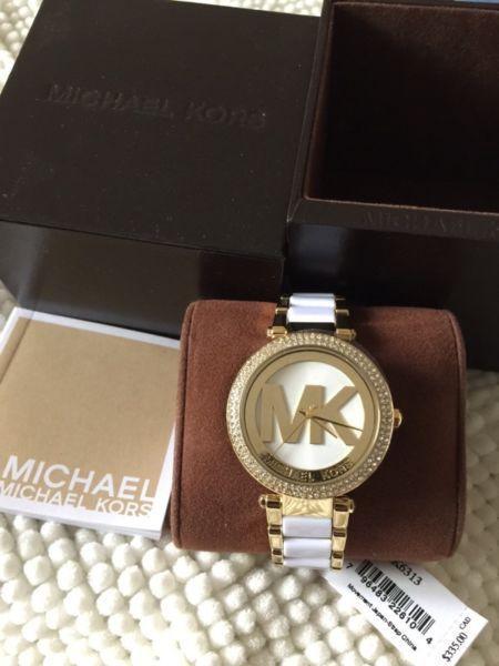 Michael Kors ladies watch, with MK gold & white