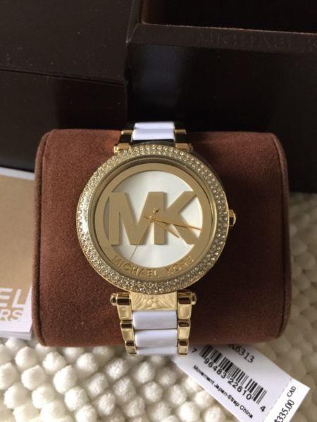 Michael Kors ladies watch, with MK gold & white