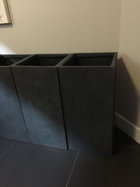 6 large charcoal grey planters - $100 each or all for $500