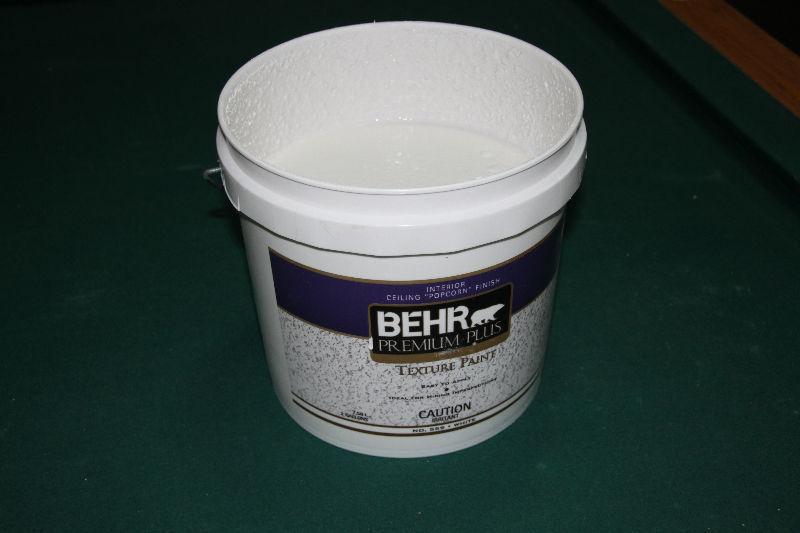 Pail of Behr Premium Plus ceiling texture paint