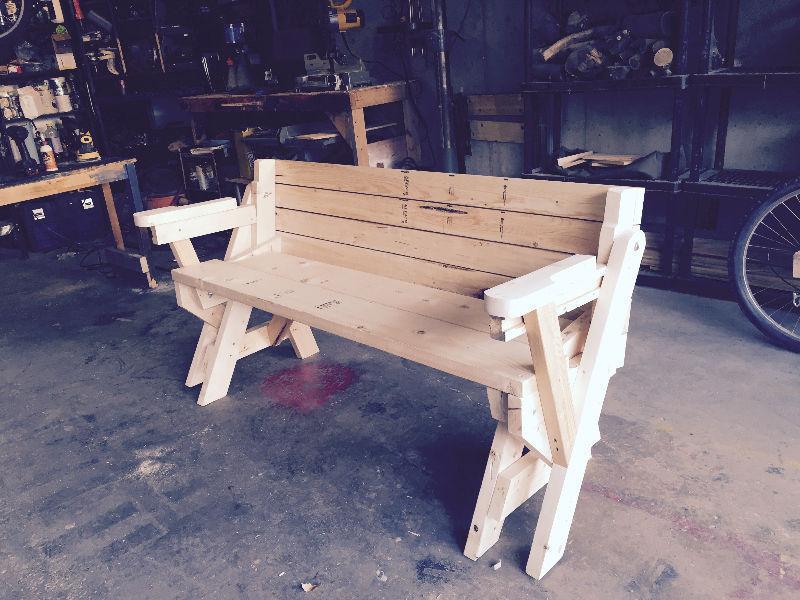 Patio table that transforms to bench. Made to order