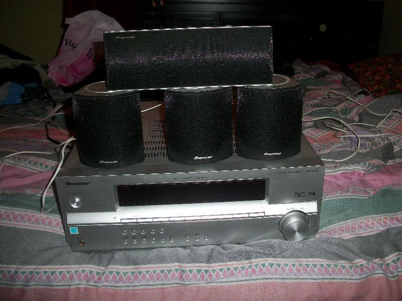 Pioneer Receiver with 4 Speakers and a Subwoofer