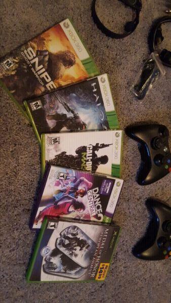 Xbox 360 bundle with kinect, 2 controllers and 5 games