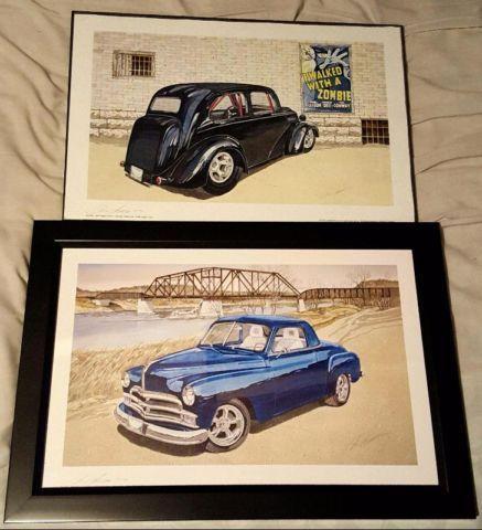 Roger Lusty framed car pictures 1-1950 Plymouth 1-1949 Anglia