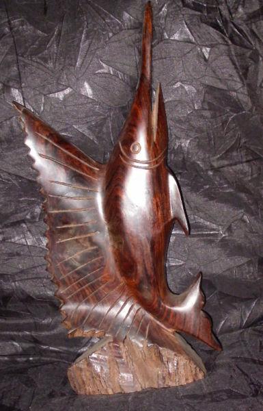 Vintage 12 inch High Hand Carved Ironwood Swordfish Statuete