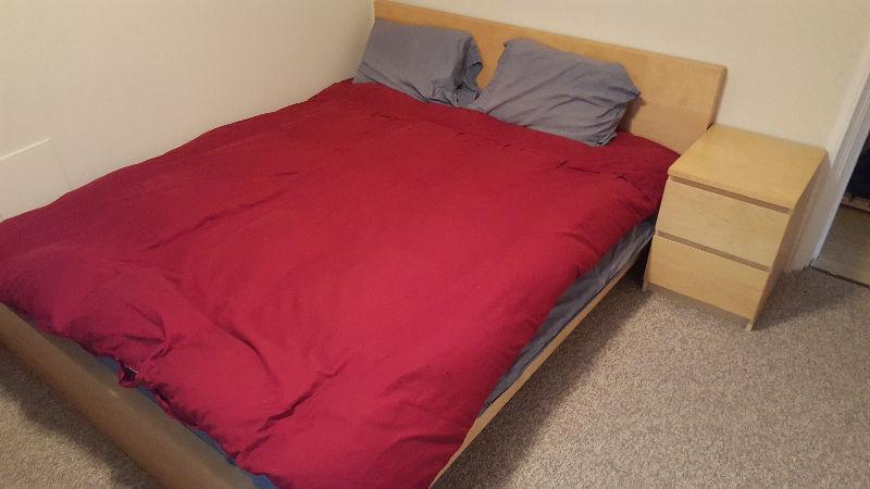 Mattress, frame and 2 bedside tables for sale