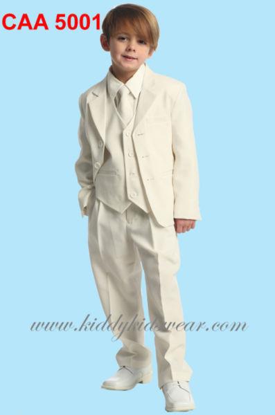 White communion suits and ring bearer tuxedos