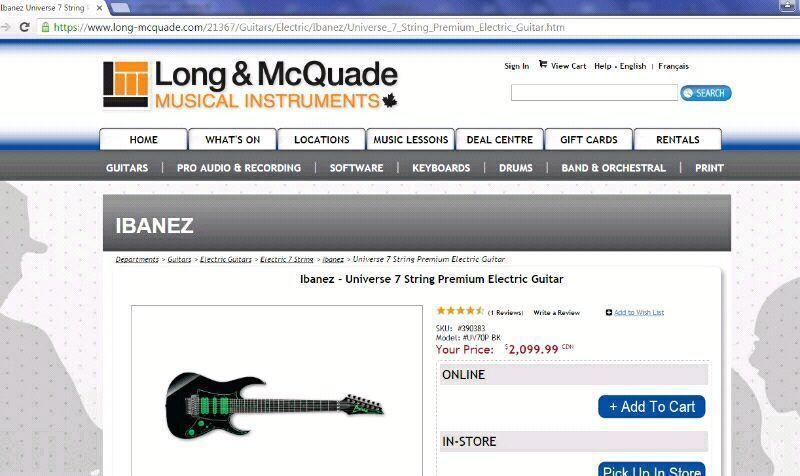 Ibanez Universe UV70P-BK Steve Vai 7 strings model
