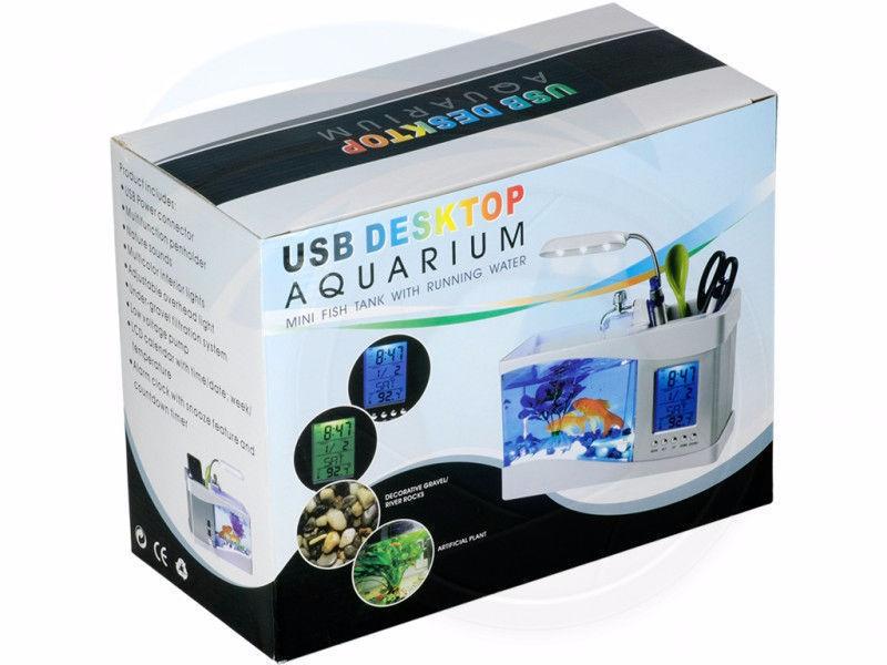 Mini USB LCD Desktop Aquarium Fish Tank Timer Calendar Clock LED