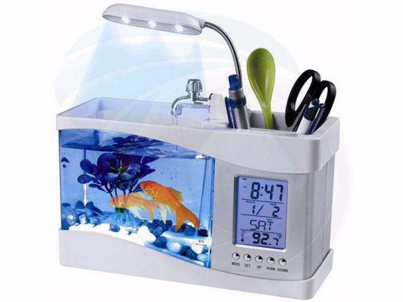 Mini USB LCD Desktop Aquarium Fish Tank Timer Calendar Clock LED