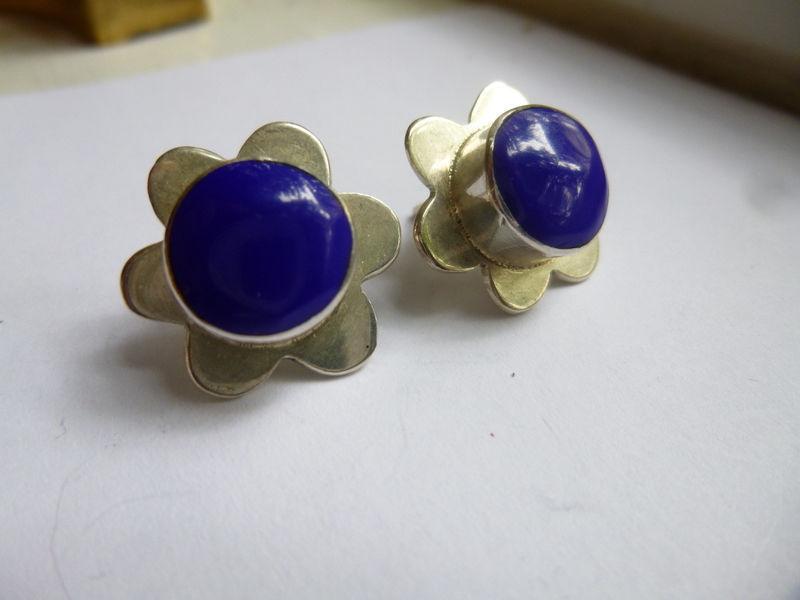 Blue Lapis and Sterling Silver Earrings on Posts 9.1g