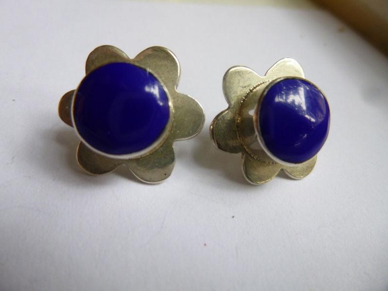 Blue Lapis and Sterling Silver Earrings on Posts 9.1g