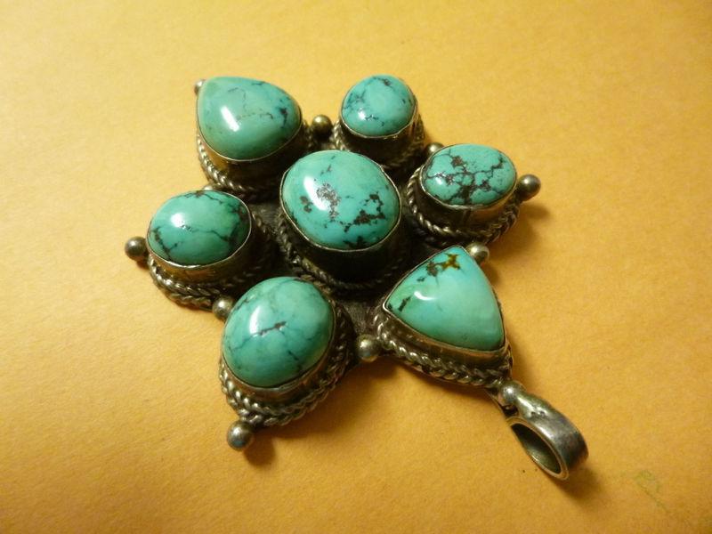 Large Genuine Turquoise and Sterling Silver Pendant 40.6g