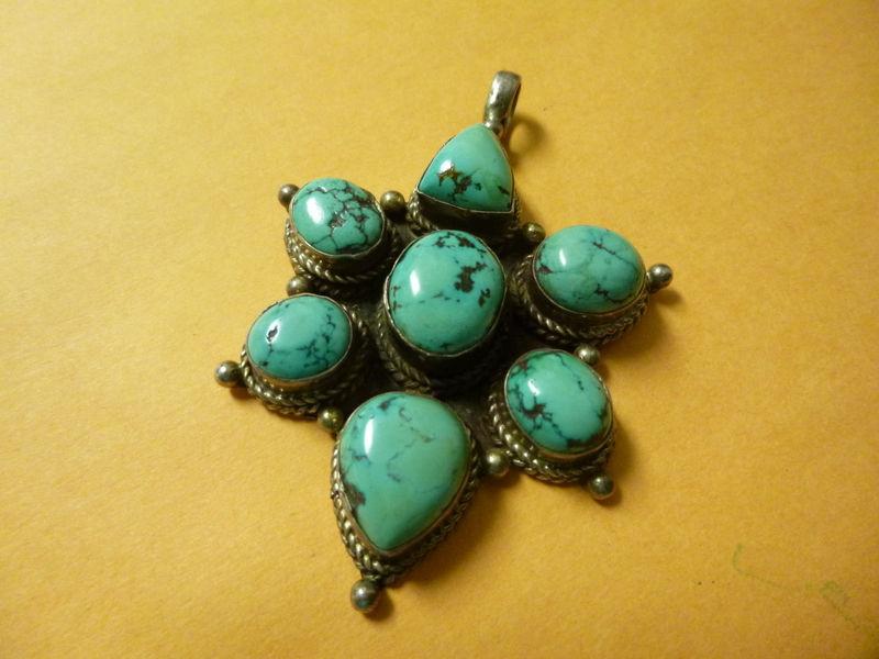 Large Genuine Turquoise and Sterling Silver Pendant 40.6g