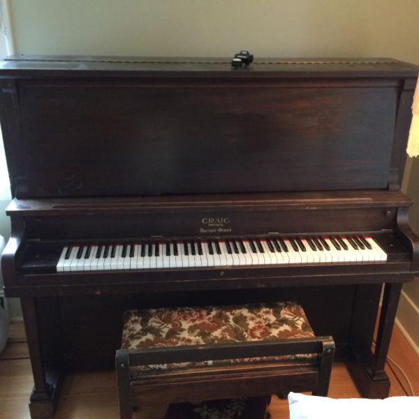 Craig upright Grand piano - excellent condition