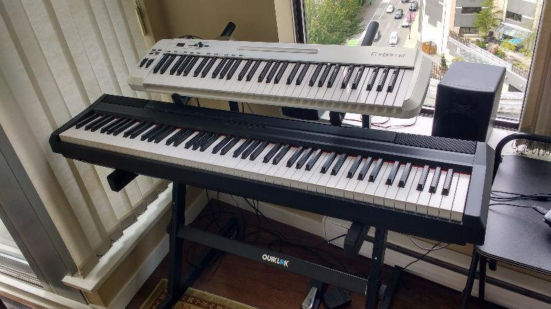 Yamaha P-105 Electric Piano, Stand, and Carbon Midi Controller