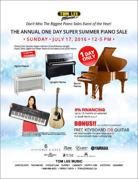 ITS BACK! TOM LEE'S FAMOUS ANNUAL ONE DAY PIANO SALE EVENT