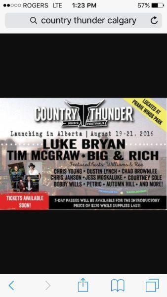2- Country Thunder Tickets- 3 day passes