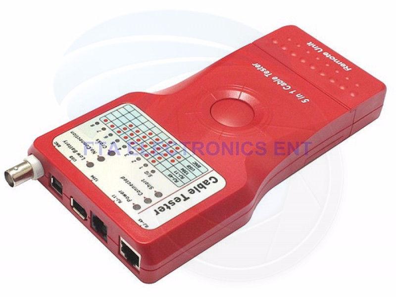 Multi 5 in 1 Cable Tester for RJ-45 RJ-11 BNC USB and 1394