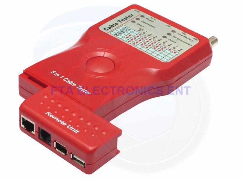 Multi 5 in 1 Cable Tester for RJ-45 RJ-11 BNC USB and 1394