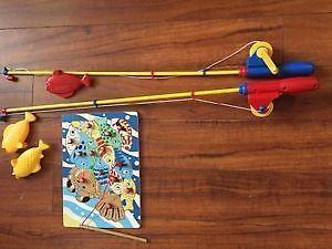 Magnet fishing rods w/ fish & wooden fishing puzzle w/ rod