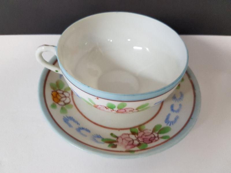 Japan Tea Cup and Saucer with blue ferns