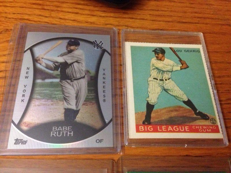 New York Yankees lot of 4 cards Babe Ruth, Mantle, Gehrig