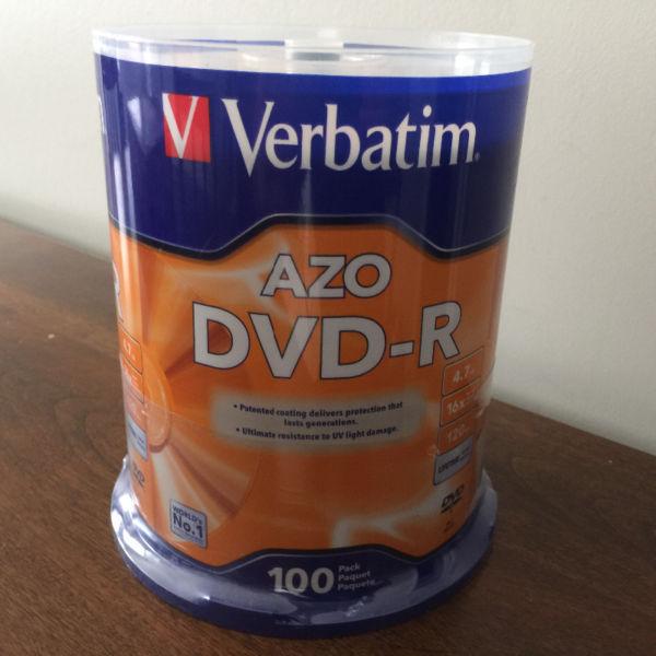 Brand New Sealed 100pk Verbatim AZO DVD-R 4.7GB 16x 120min