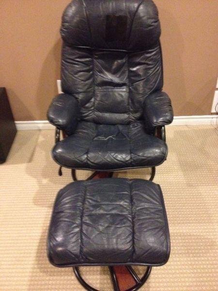 LEATHER RECLINER AND OTTOMAN