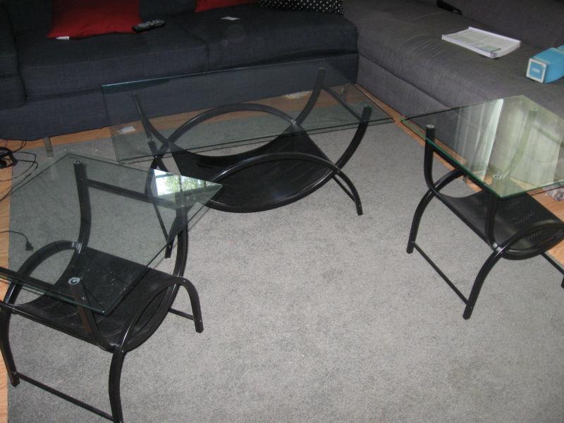 glass top coffee table and two end table