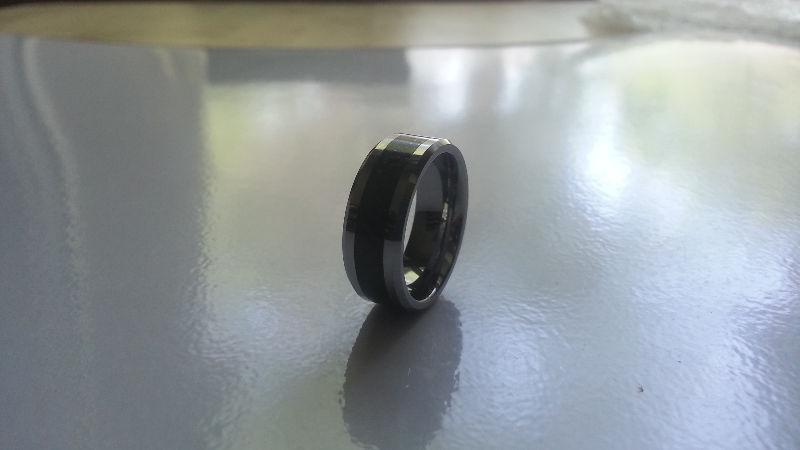 Mens Black Carbon Tungsten Wedding Band -8mm -Size 7.5