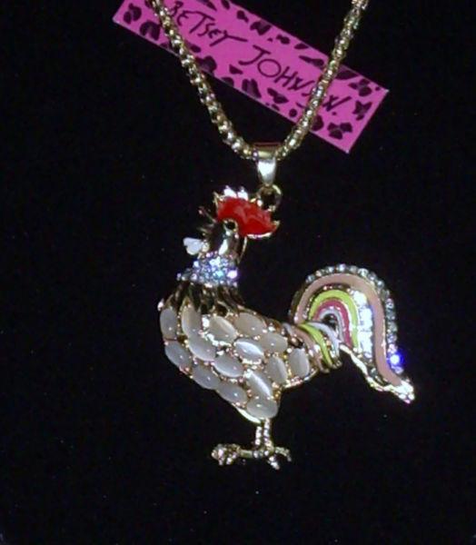 NEW Betsey Sparkling 3-D Rooster Pendant Necklace