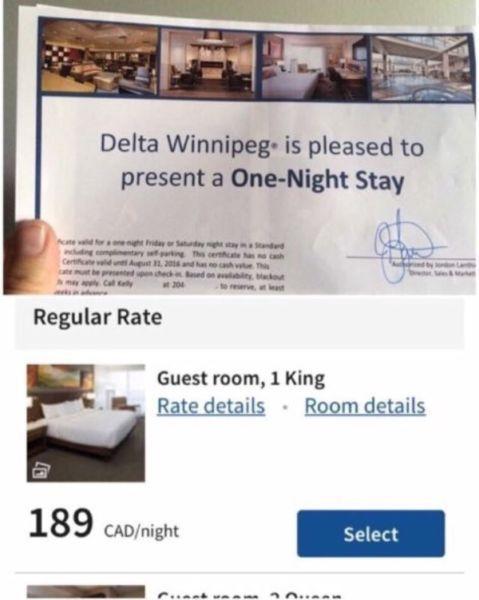Certificate for 1 night stay at the Delta Hotel