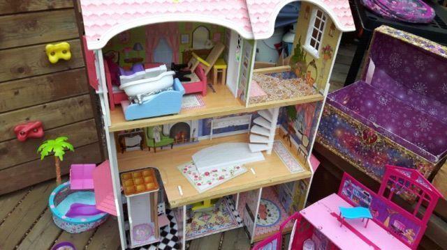 Barbie doll house, car, camper, dolls and accessories