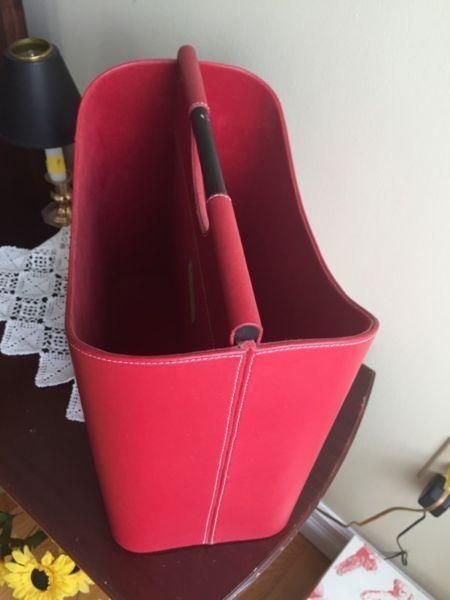 Red leather magazine holder