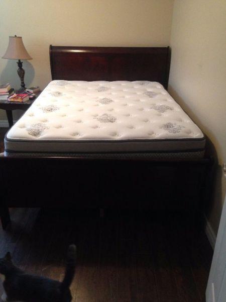 Queen size bed, 2 piece box spring and Frame. Frame-SOLD