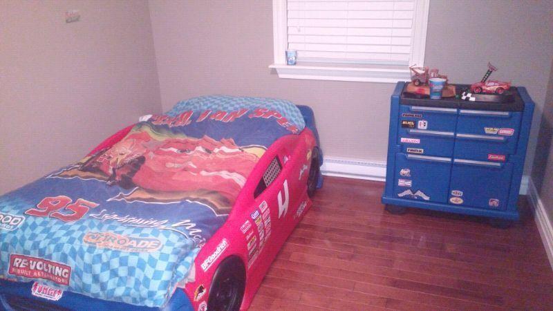 Twin car bed and toolbox dresser