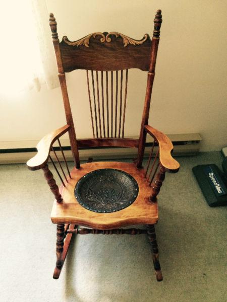 Antique rocker with leather seat