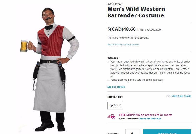 Men's Wild West Bartender Costume (Standard/42
