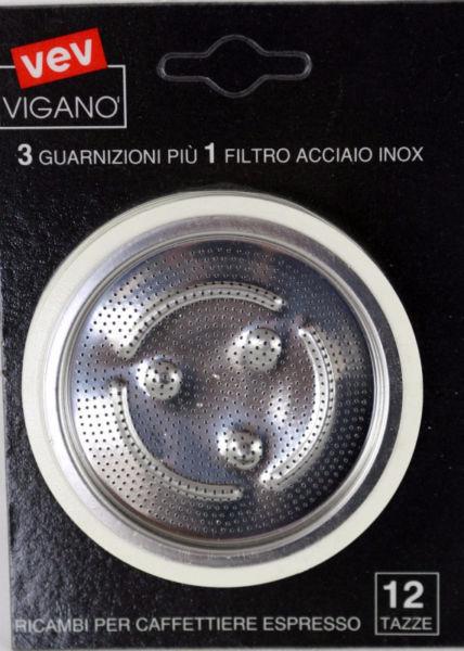 VEV VIGANO 3 Gaskets/1 Steel Filter for Espresso Coffeemaker